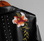Floral Embroidered Faux Leather Jacket