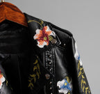 Floral Embroidered Faux Leather Jacket