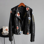 Floral Embroidered Faux Leather Jacket