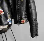 Floral Embroidered Faux Leather Jacket