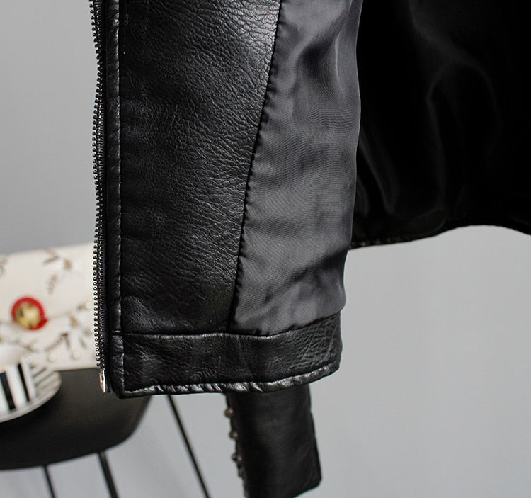 Floral Embroidered Faux Leather Jacket