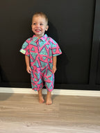 Kids Retro Blue Triangle Romper