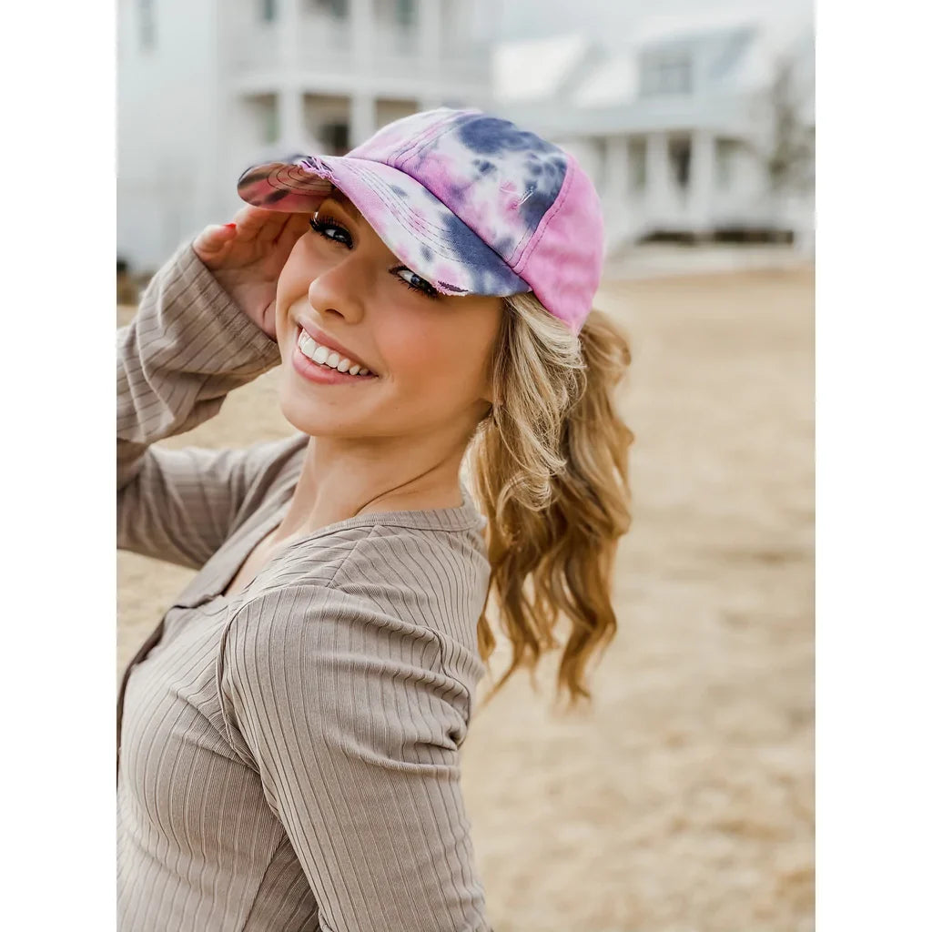 Tie Dye Criss-Cross High Ponytail CC Ball Cap