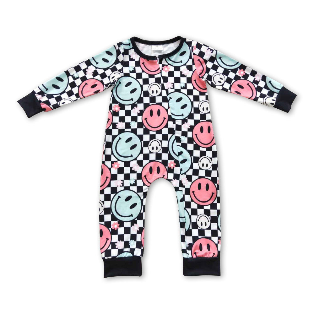 Plaid Smile Long Sleeve Baby Romper