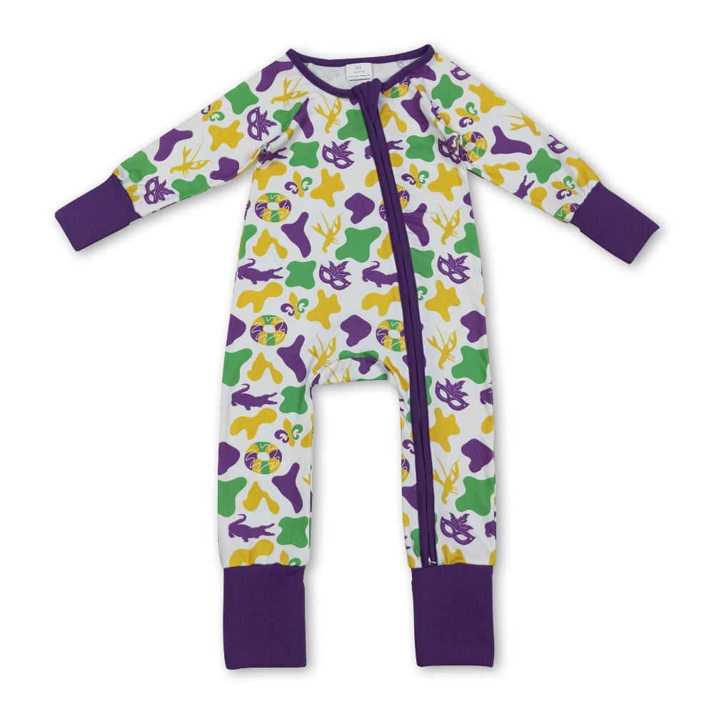 Crawfish Mardi Gras Baby Zipper Romper
