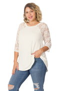 LACE HALF SLEEVE ROUND NECK & HEM TOP (IVORY)