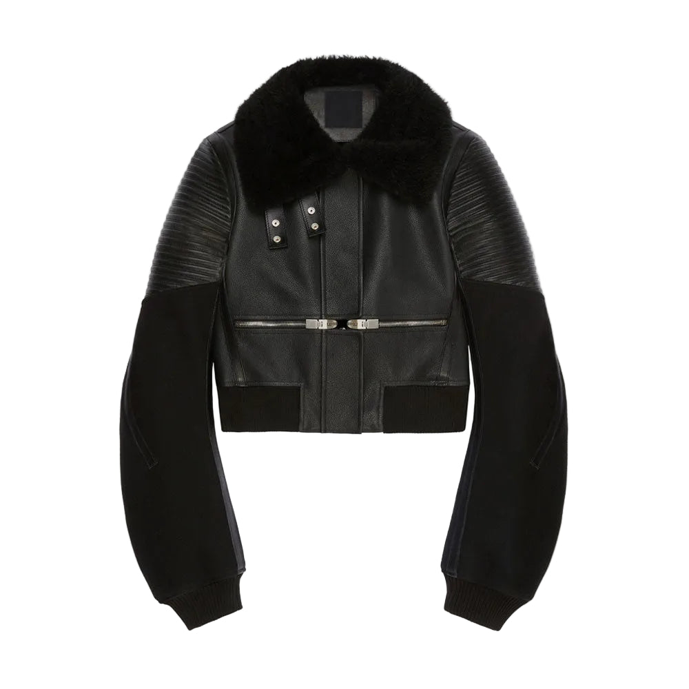 Black Sheepskin Aviator Bomber Jacket