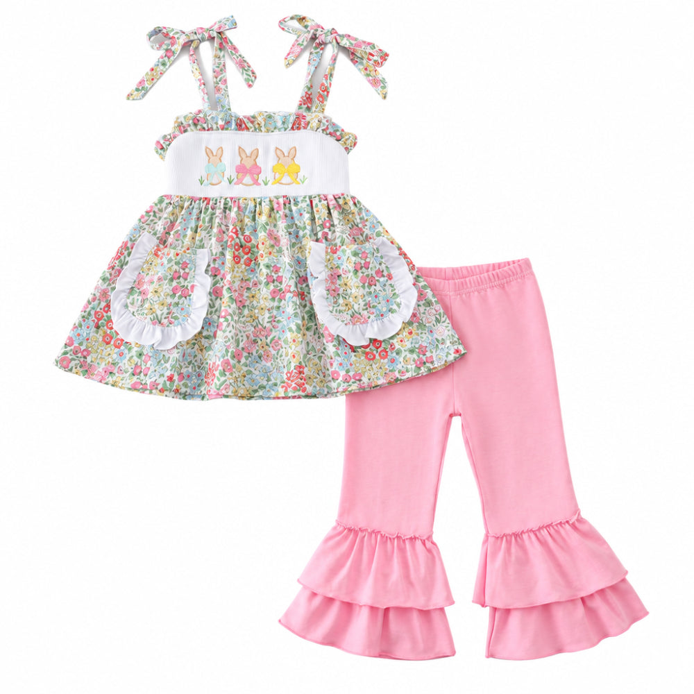 Floral Bunny Embroidered Smocked Set
