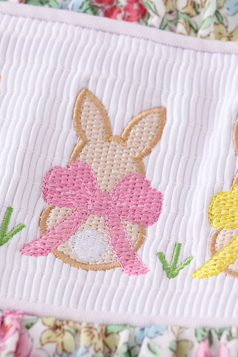 Floral Bunny Embroidered Smocked Set