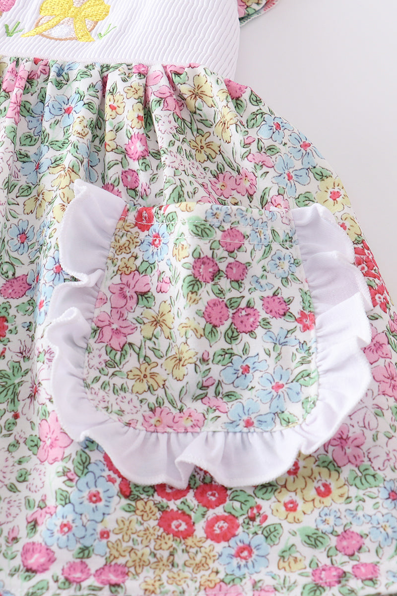 Floral Bunny Embroidered Smocked Set