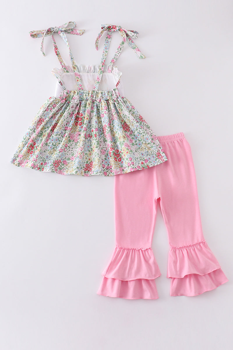 Floral Bunny Embroidered Smocked Set