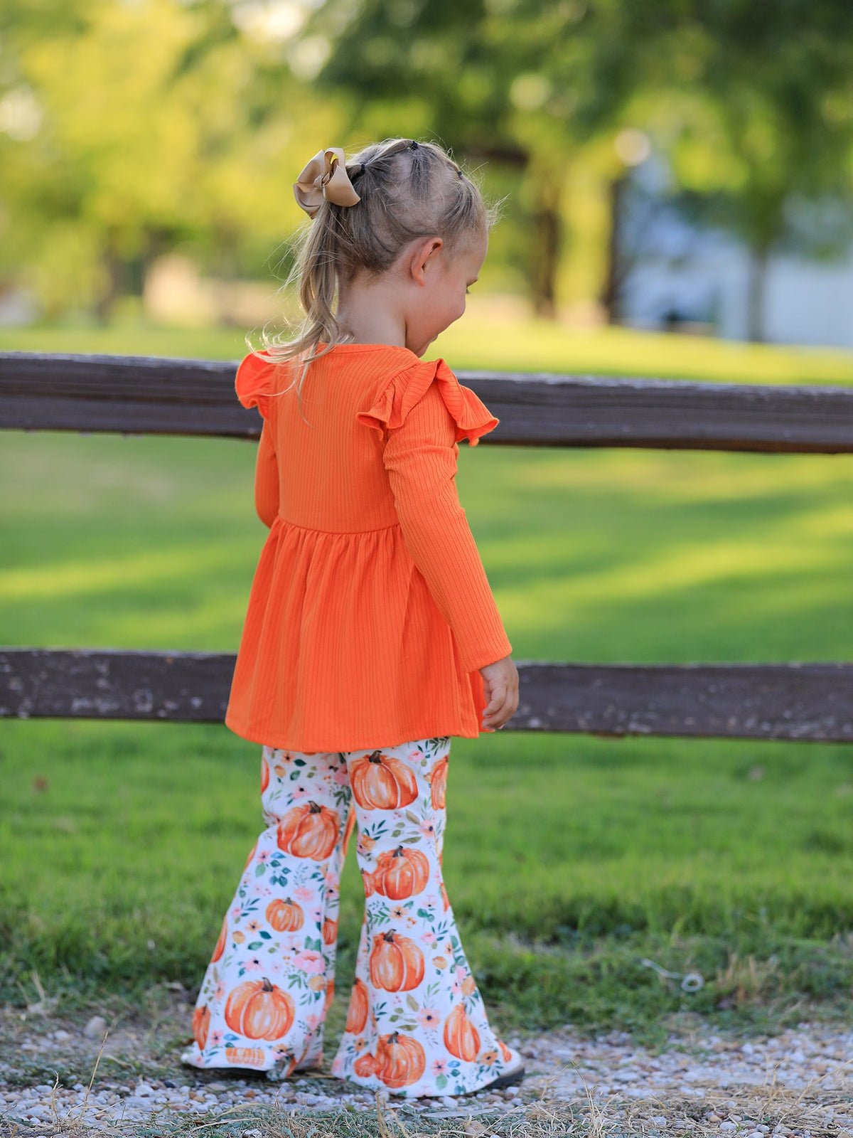 Girls Pumpkin Print Halloween Set