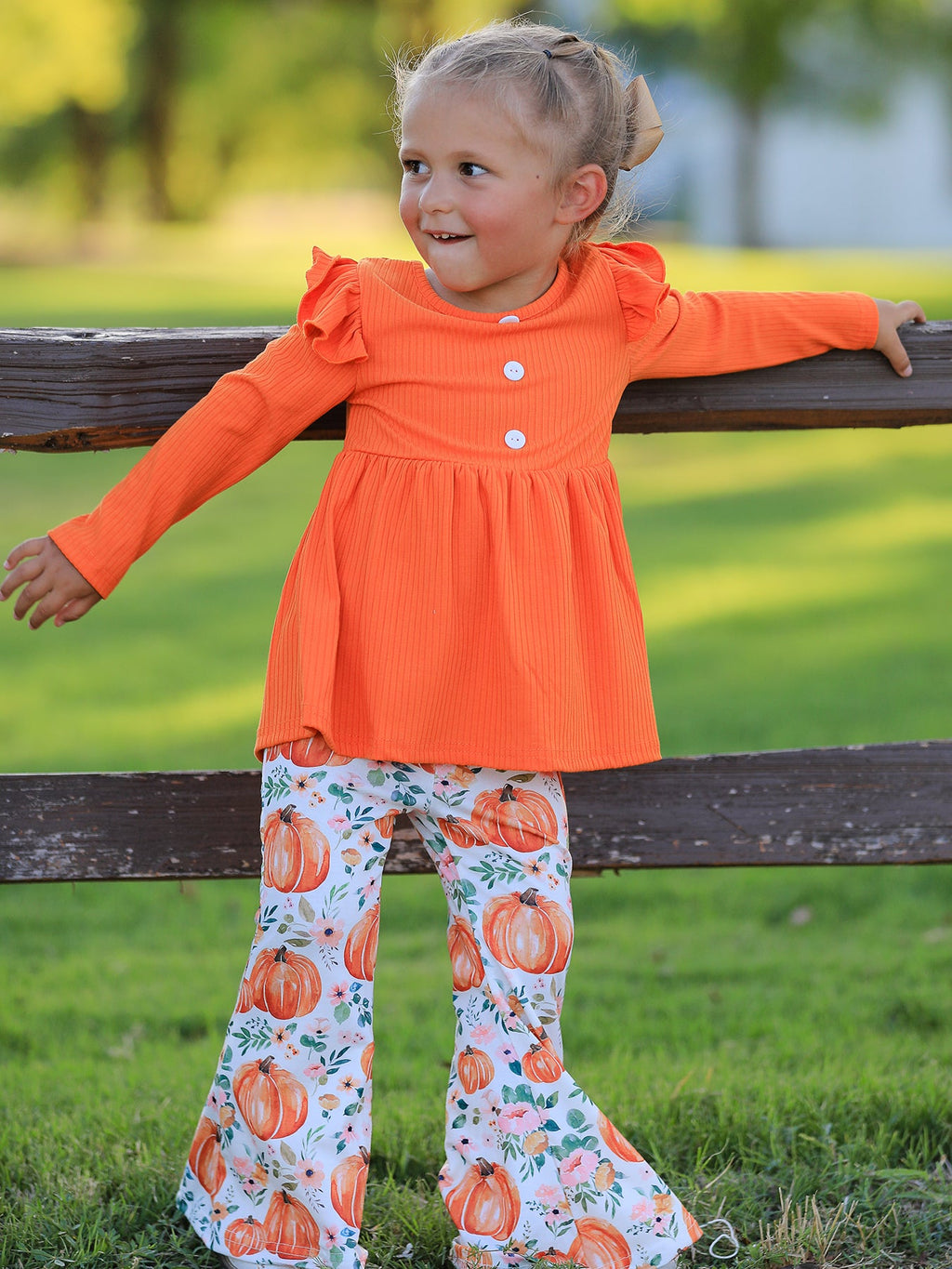 Girls Pumpkin Print Halloween Set