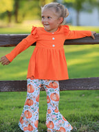 Girls Pumpkin Print Halloween Set