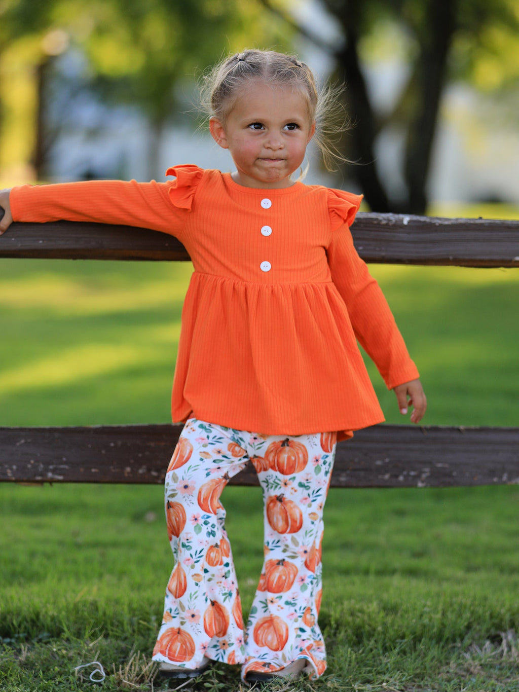 Girls Pumpkin Print Halloween Set