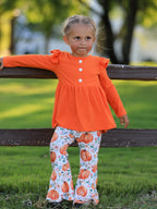 Girls Pumpkin Print Halloween Set