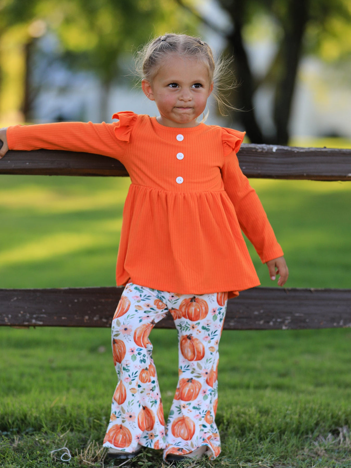 Girls Pumpkin Print Halloween Set