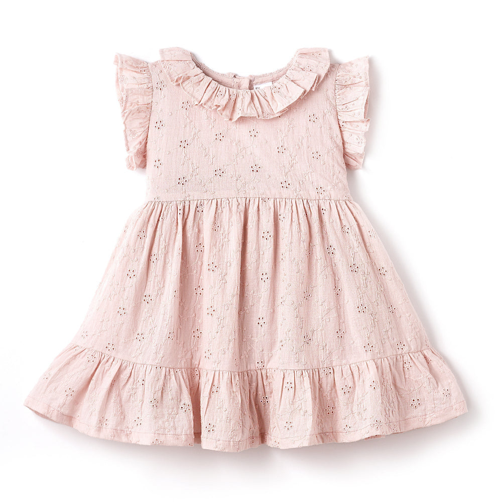 Pink Cotton Eyelet Girls Dress