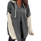 Fall Winter Women Clothing Sweater Patchwork Hoodie Casual Coat for Women