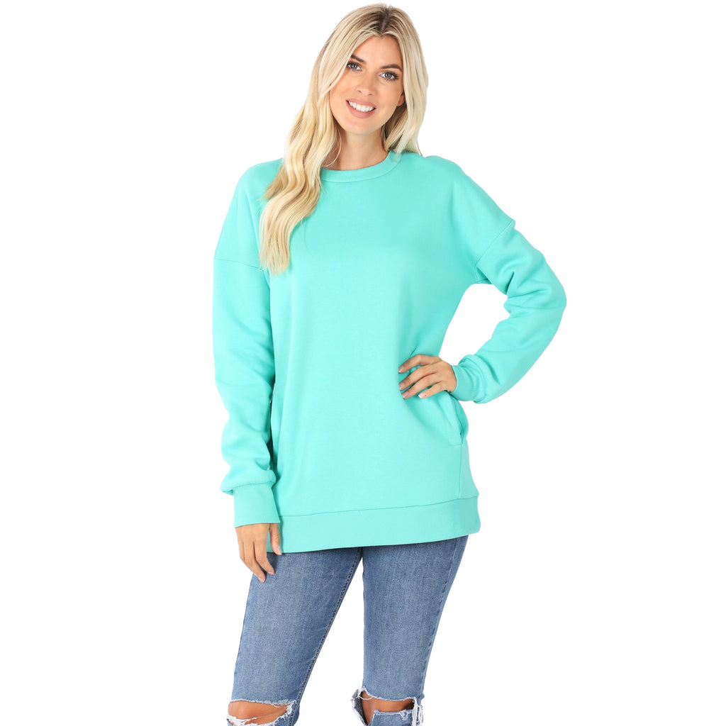 Swoop Neck Sweatshirt w/ Side Pockets - Mint