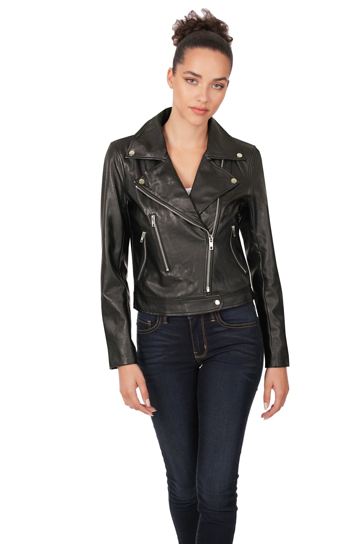 Vegan Leather Moto Jacket (Black)