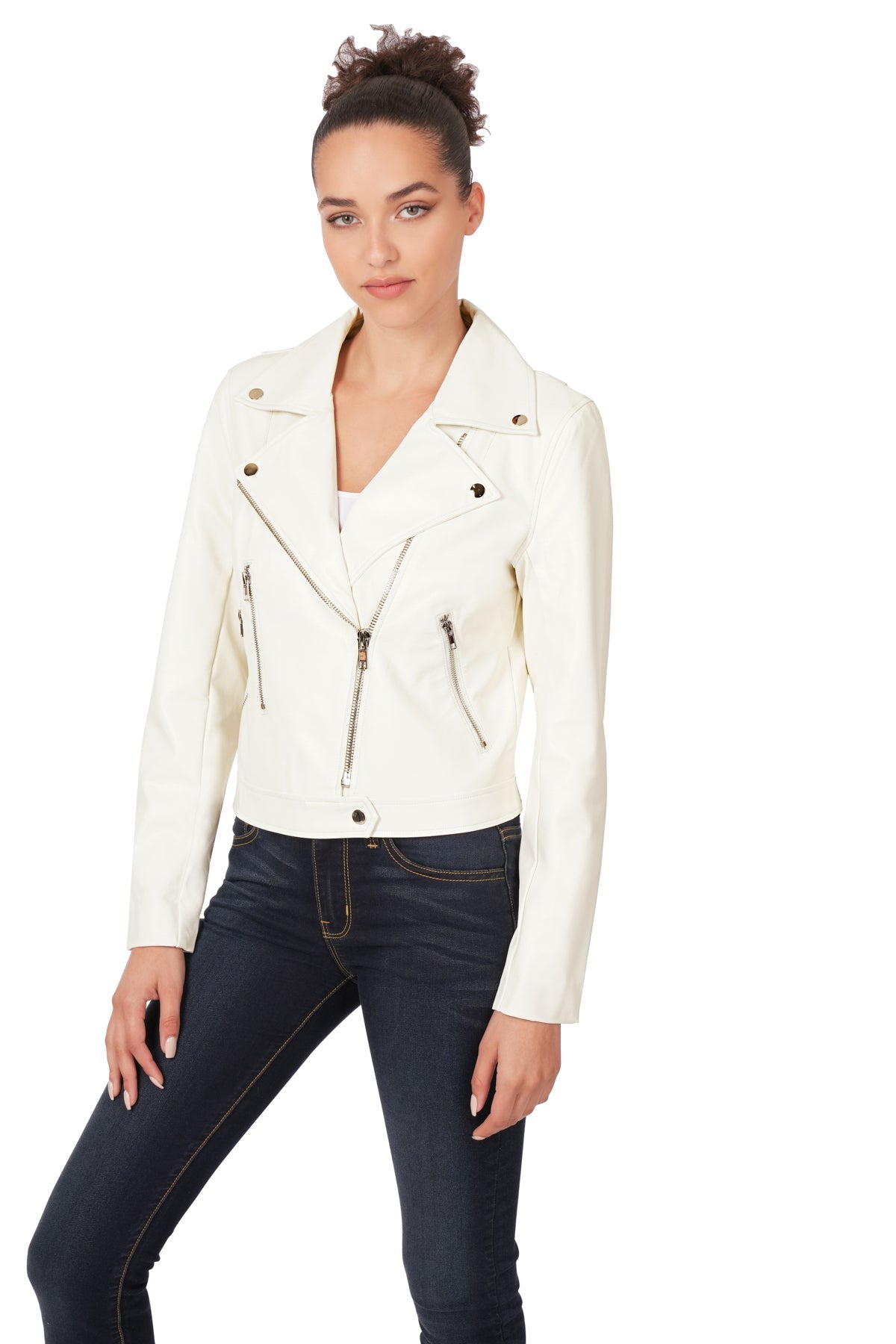 Vegan Leather Moto Jacket (Off White)