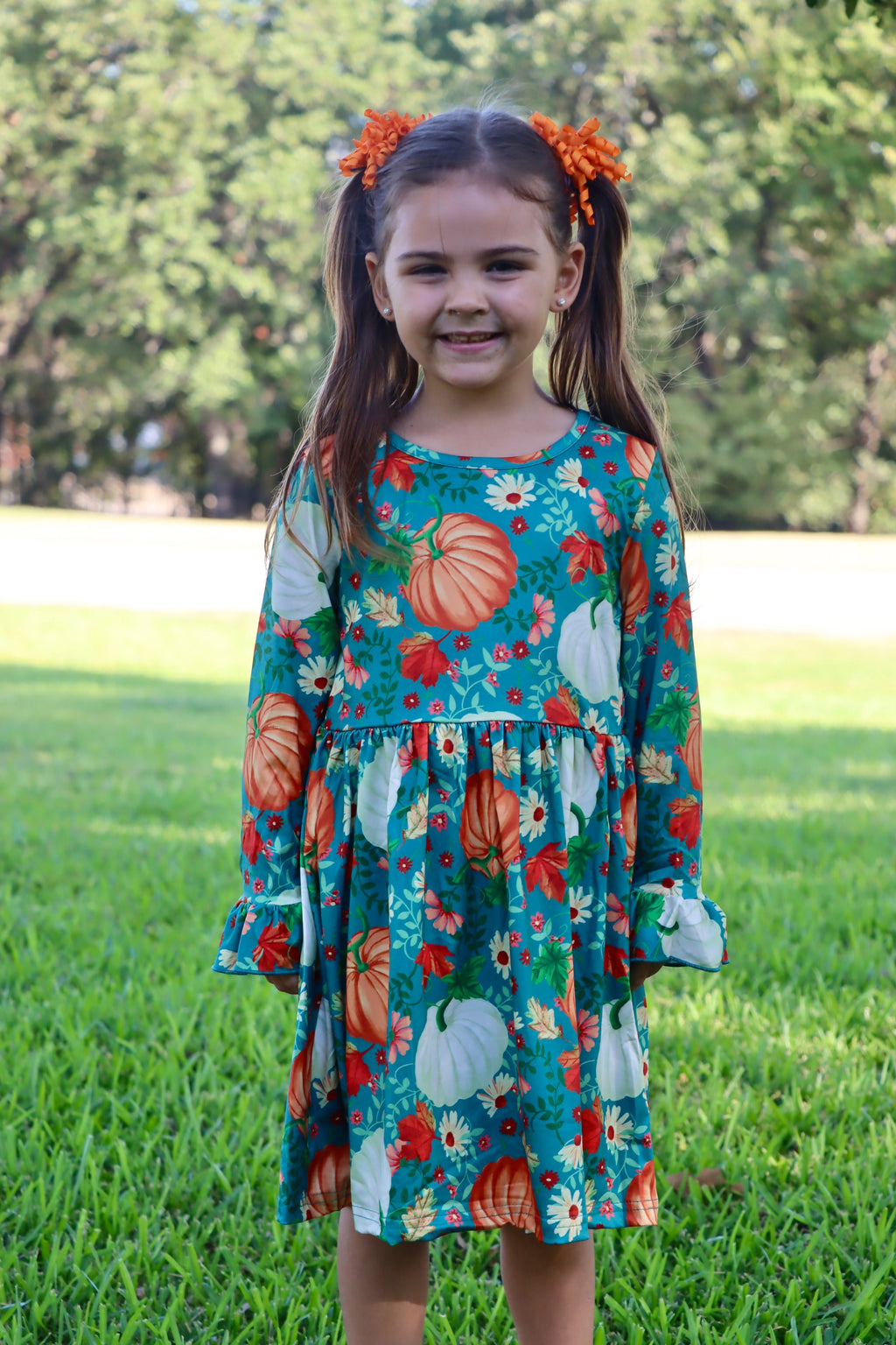 Pumpkin Print Girls Dress Set