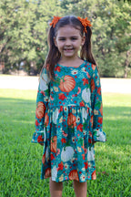 Pumpkin Print Girls Dress Set