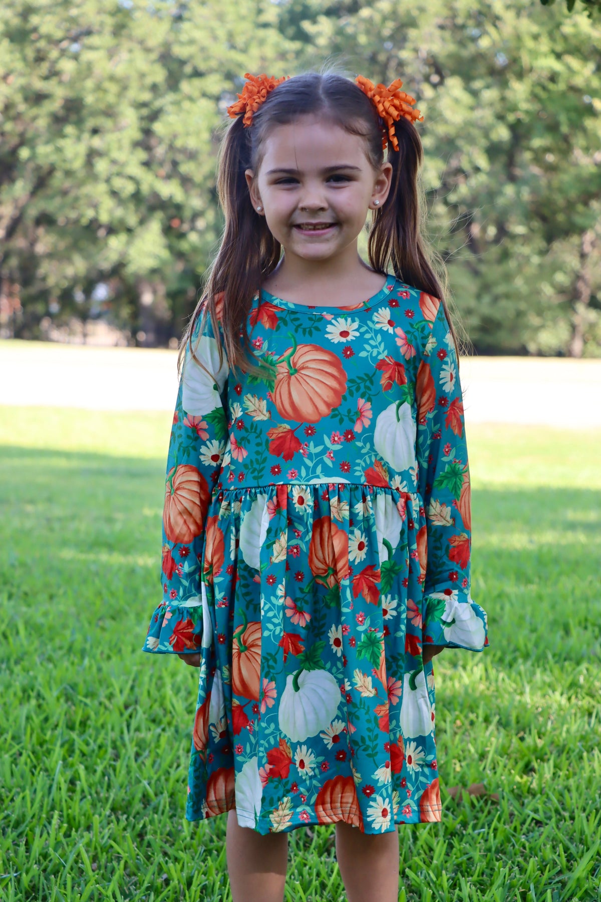 Pumpkin Print Girls Dress Set