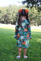 Pumpkin Print Girls Dress Set