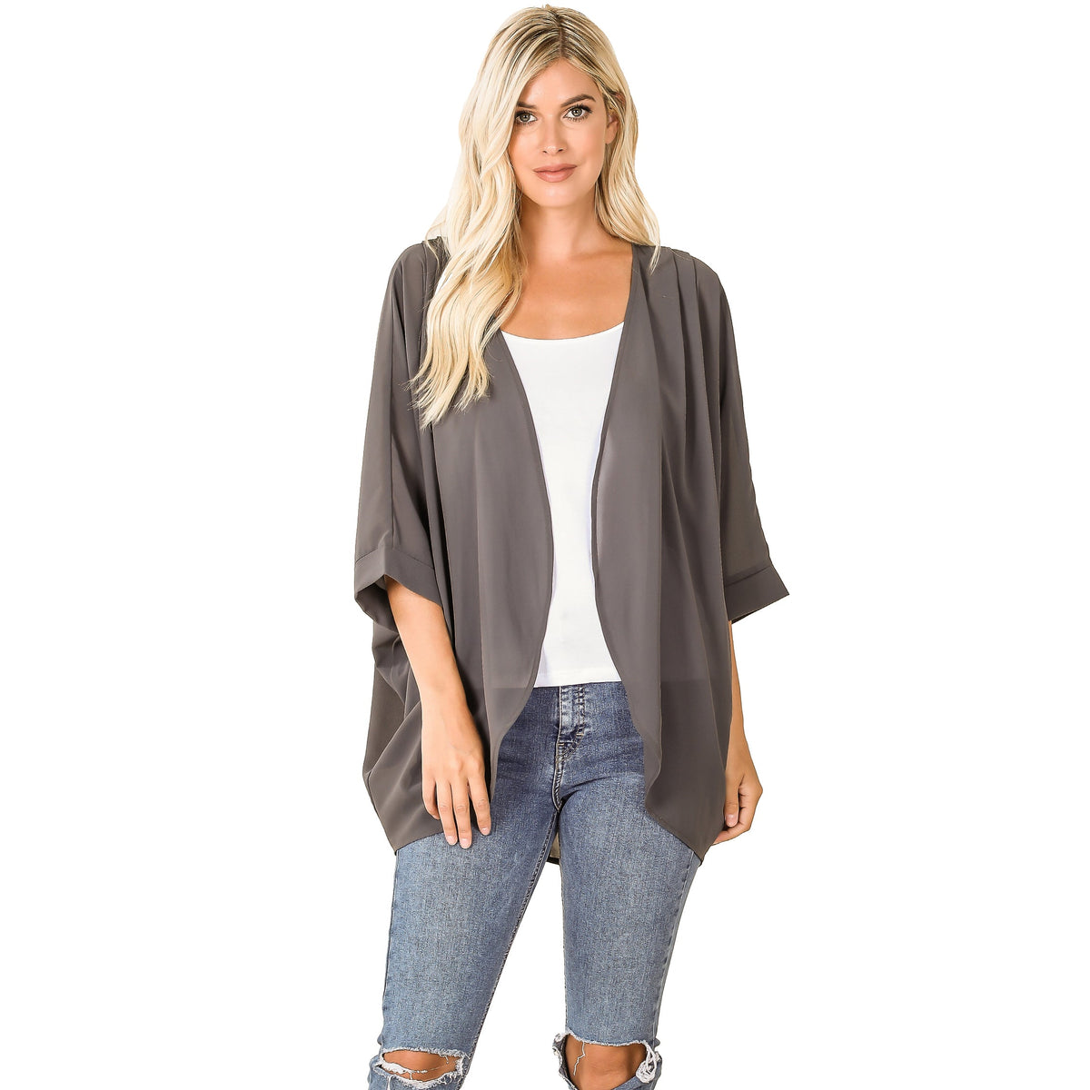 Kimono with Pleated Shoulder (Ash Grey)