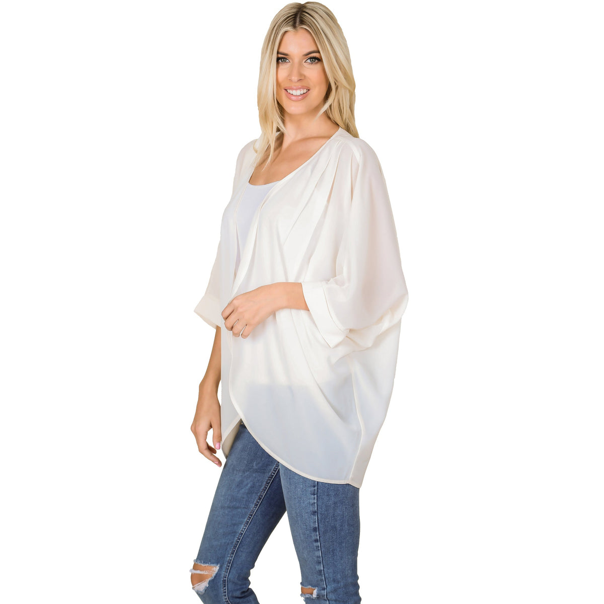 Kimono with Pleated Shoulder (Cream)
