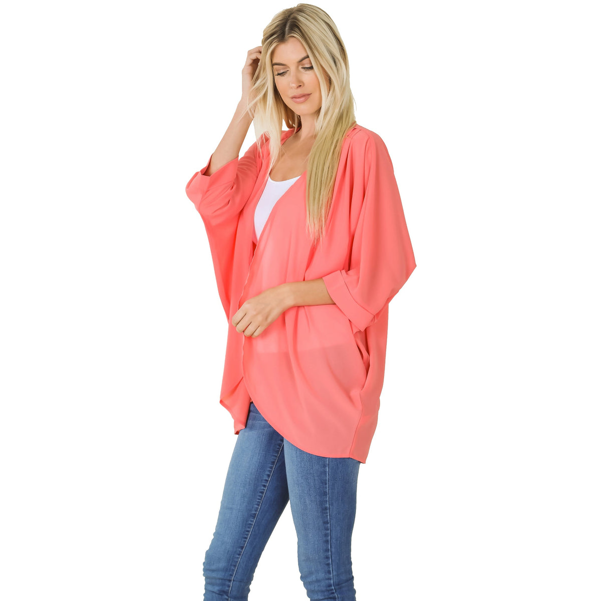 Kimono with Pleated Shoulder (N Coral Pink)