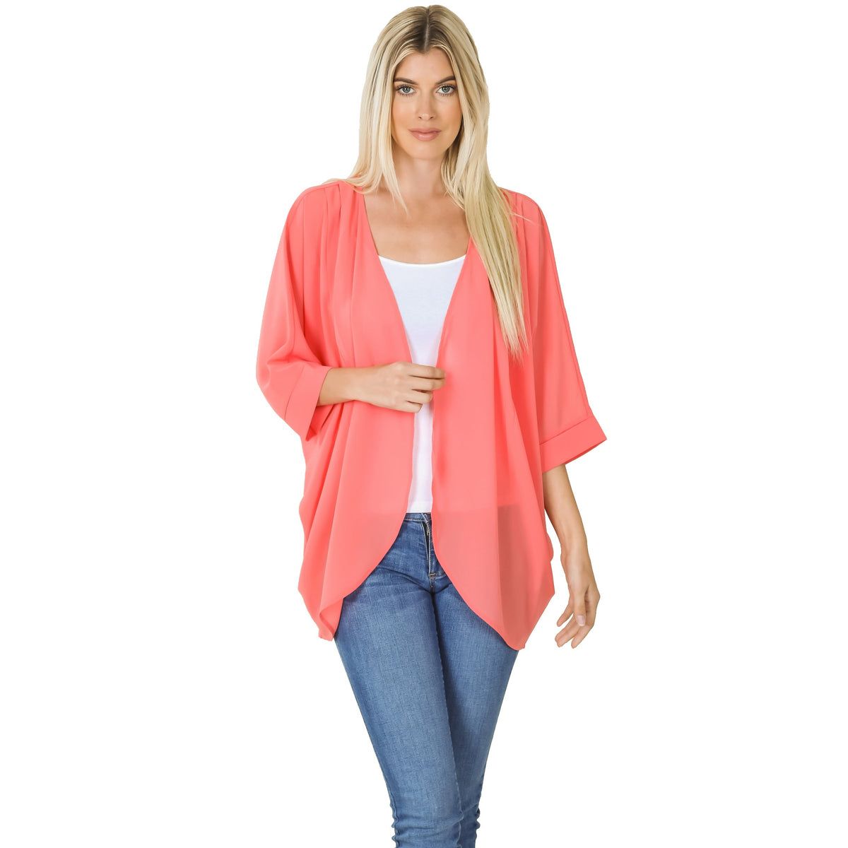 Kimono with Pleated Shoulder (N Coral Pink)
