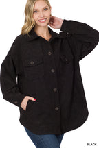 Oversized Corduroy Button Shacket - Black