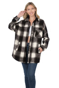 Oversized Yarn Dyed Plaid Longline Shacket - Black
