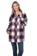 Oversized Yarn Dyed Plaid Longline Shacket - Eggplant