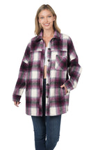 Oversized Yarn Dyed Plaid Longline Shacket - Eggplant