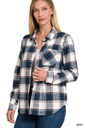 Plaid Shacket with Front Pocket (Navy)