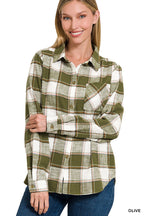 Plaid Shacket with Front Pocket (Olive)