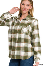 Plaid Shacket with Front Pocket (Olive)