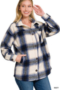 OVERSIZED YARN DYED PLAID LONGLINE SHACKET (NAVY)