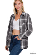 Plaid Shacket with Front Pocket (Charcoal)