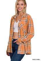 Plaid Shacket with Front Pocket (Deep Camel)