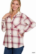 Plaid Shacket with Front Pocket (Ivory)