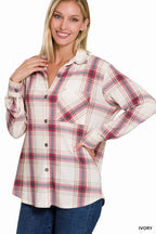 Plaid Shacket with Front Pocket (Ivory)