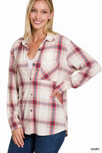 Plaid Shacket with Front Pocket (Ivory)