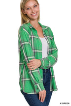 Plaid Shacket with Front Pocket (K Green)