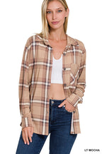 Plaid Shacket with Front Pocket (Light Mocha)
