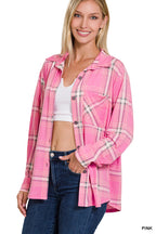Plaid Shacket with Front Pocket (Pink)